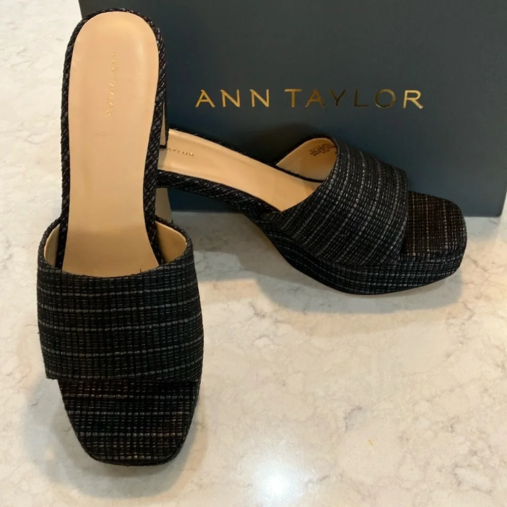 Ann Taylor Raffia Platform Mule‎ Sandals Black Sz 9.5- NIB